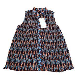 NEW Wildfang The Empower Plisse Button Up Tank Top Pleated Size Medium NWT